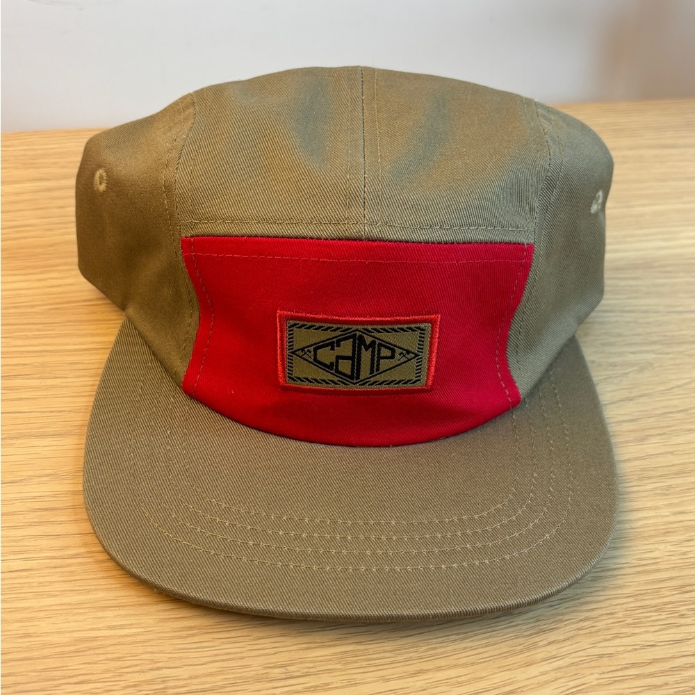 “Camp” Headwear Original Red & Khaki Five-Panel Cap NWOT